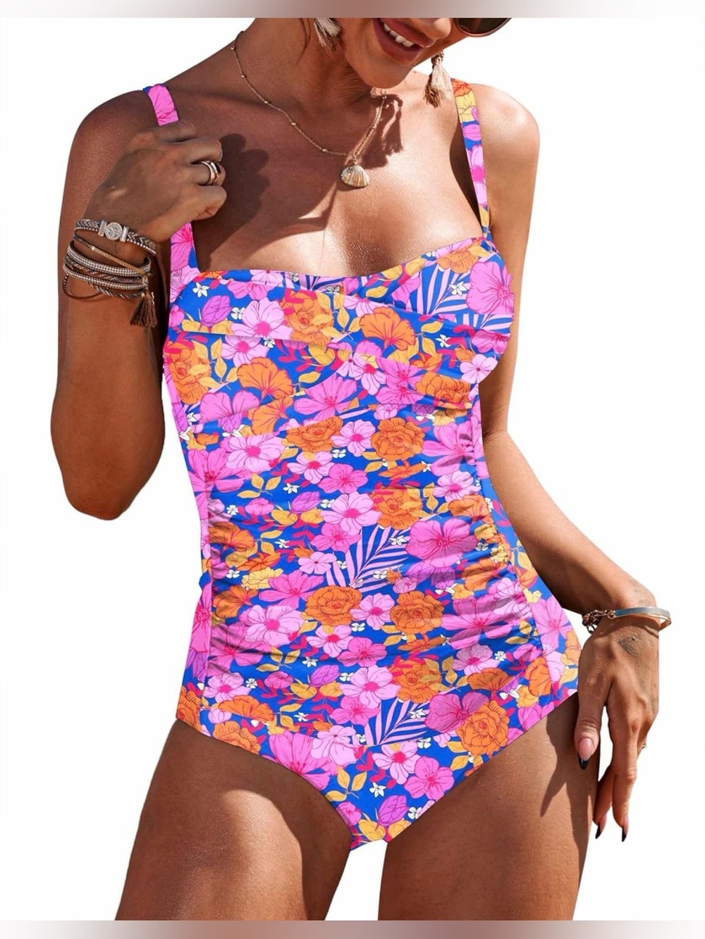 Floral One-Piece Swimsuit in Pink and Orange Sz L Brand New 🆕 W/ Tags